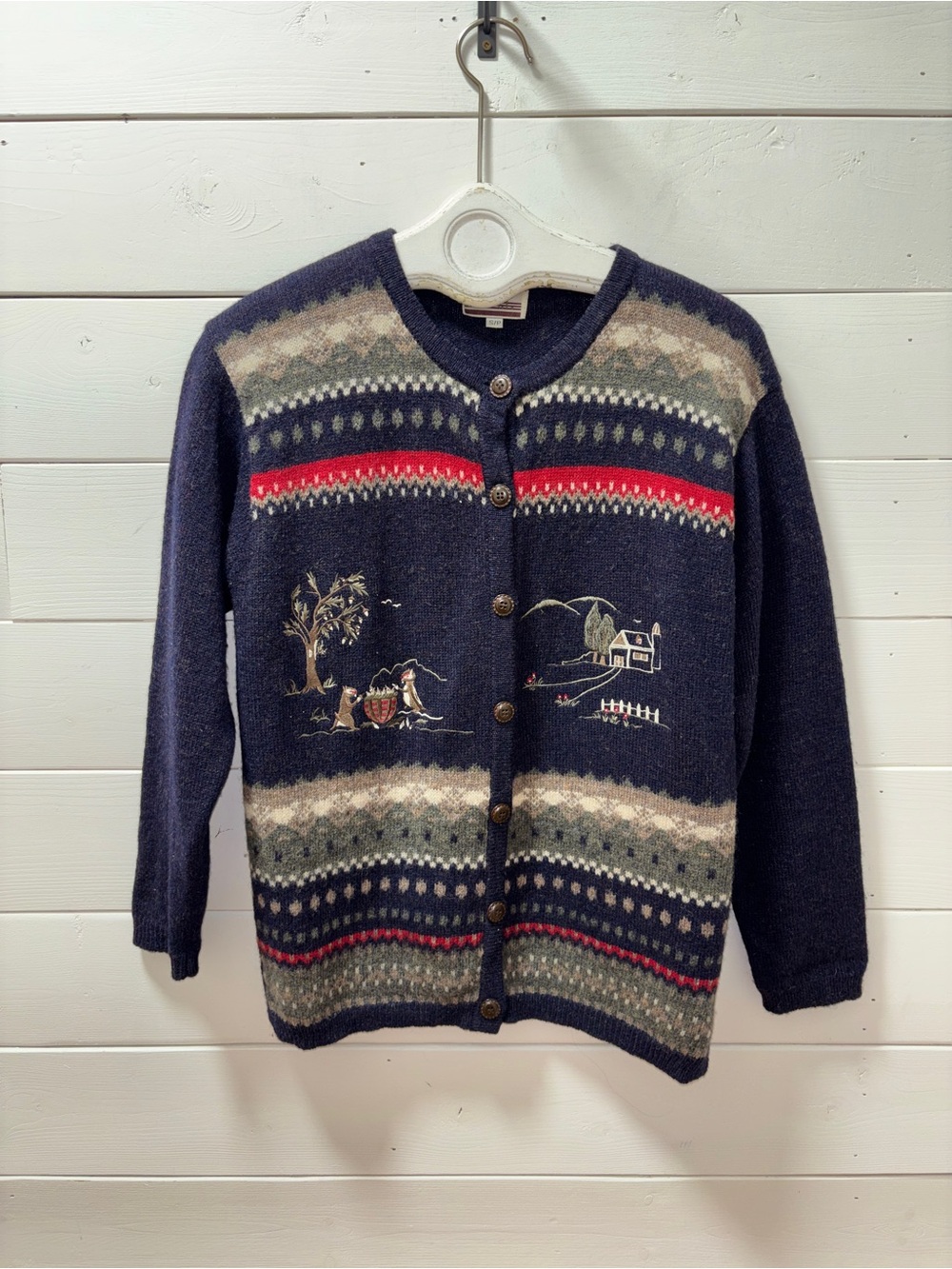 M.A.T. Vintage Fair Isle Embroidered Cardigan Cottagecore Woodland Knit Size S - Picture 12 of 12
